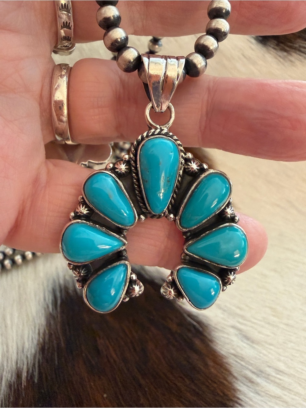 ❤️ Kingman Turquoise Statement NAJA Pendant Navajo Style Southwestern 15.1 Grams